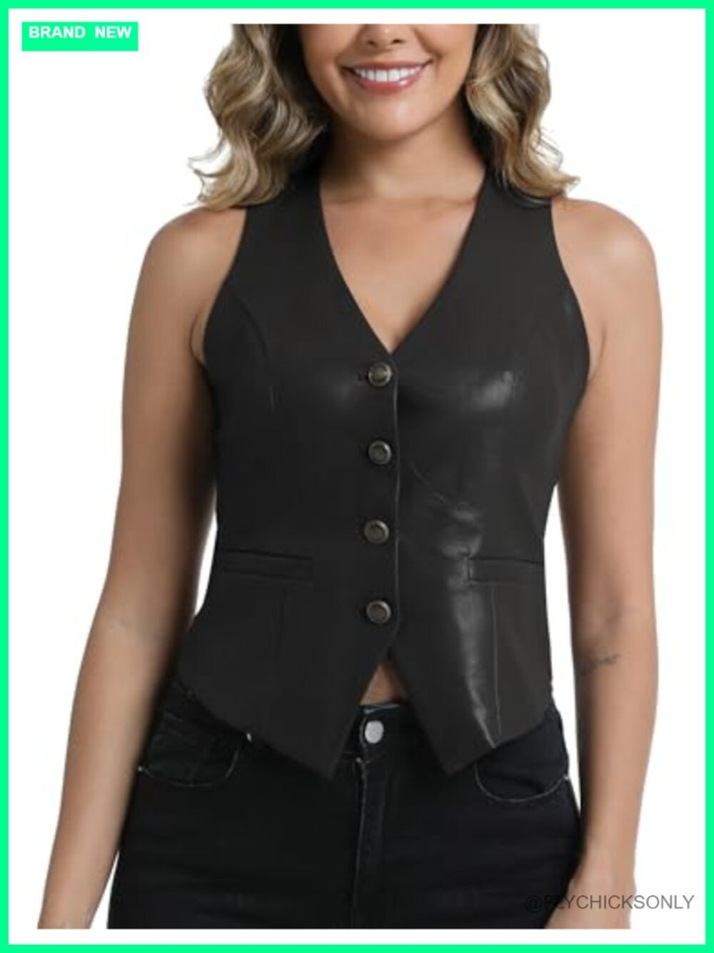 Women's PU Leather Vest V Neck Sleeveless Faux Leather Vest Top